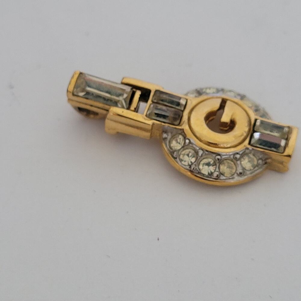 GIVENCHY G Vintage Clear Rhinestones Gold Pendant Necklace Small Charm Retro - Picture 3 of 8